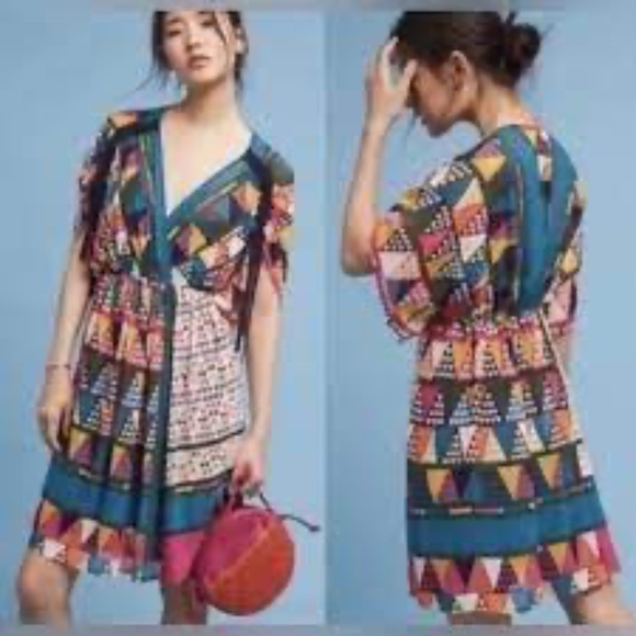 Maeve Multicolor Geometric Dress Anthropologie - size 12 - Picture 5 of 8